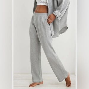 Aerie Waffle Knit Gray Wide Leg Pull On Elastic Waist Sweatpants Casual Pants XS
